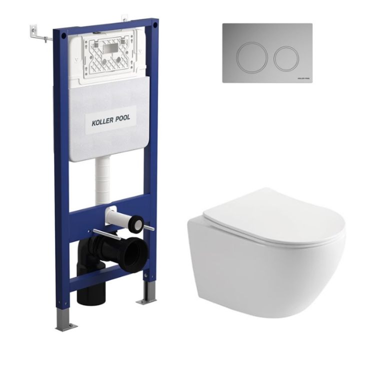 Комплект Чаша підв. унітазу RONDA Rimless +сид.+Інстал. AQUA +кн.TWIST хром - 1