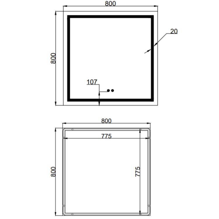 Дзеркало Qtap Mideya (MI1) 800x800 з LED-підсвічуванням Touch, з антизапотіванням, димером, рег. яскравості QT2078NCF808048477 - 2