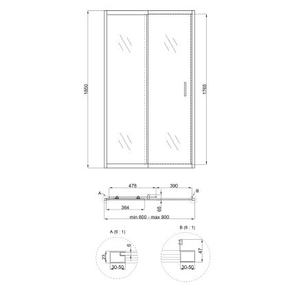 Душевая дверь в нишу Qtap Taurus CRM208-9.C6 80-90x185 см, стекло Clear 6 мм, покрытие CalcLess - 2