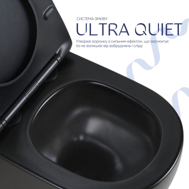Унітаз підвісний Qtap Jay Ultra Quiet 485х360х320 мм, Matt Black, сидінням Slim Duroplast/ Soft-close/ Quick Relase QT07335177MB - 5