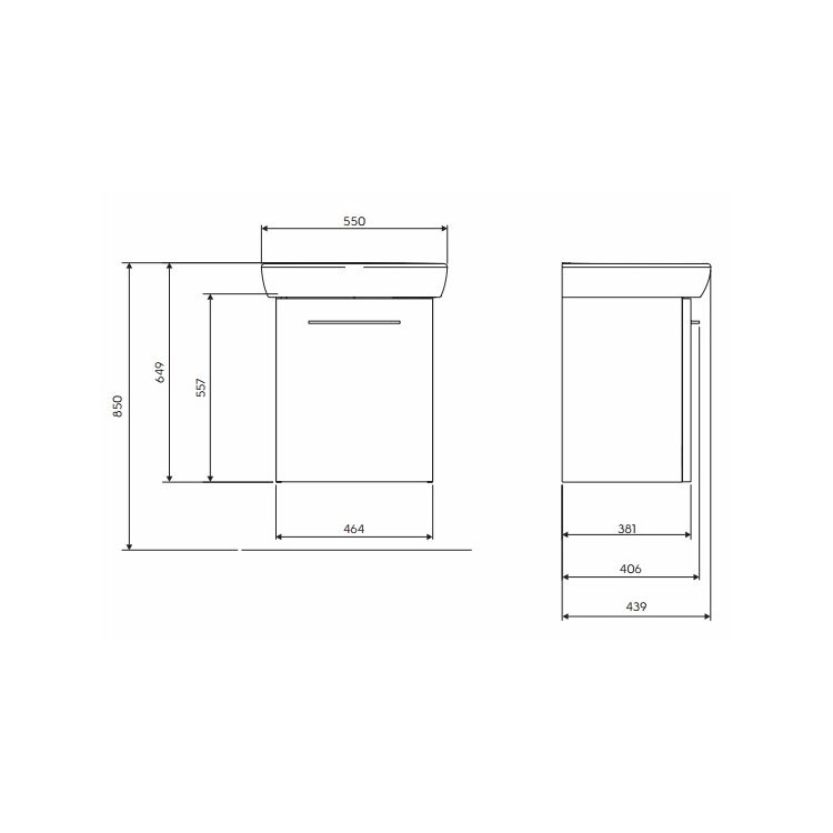 NOVA PRO комплект: умывальник 55cm прямоугольный + шкафчик для умывальника белый глянец (пол) - 2