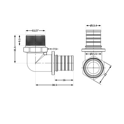 Кут натяжний Icma №1036 d16х2,2-1/2&amp;quot;З 851036ADBO05 - 2