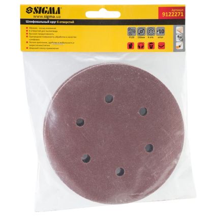 Шлифовальный круг 6 отверстий Ø150мм P120 (10шт) Sigma (9122271) - 5