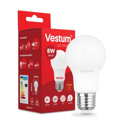 Лампа LED Vestum A55 8W 3000K 220V E27 - 2