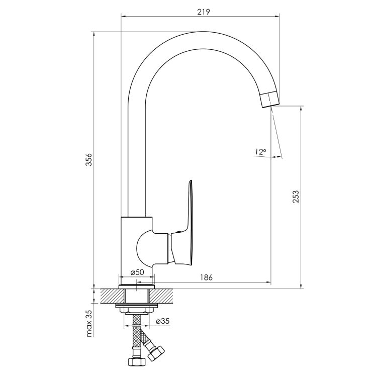 STRELA змішувач для кухні, хром, 35 мм - 2