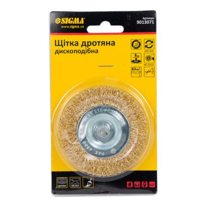 Щетка проволочная дискообразная Ø75мм хвостовик Ø6мм (латунированная) Sigma (9013071) - 2