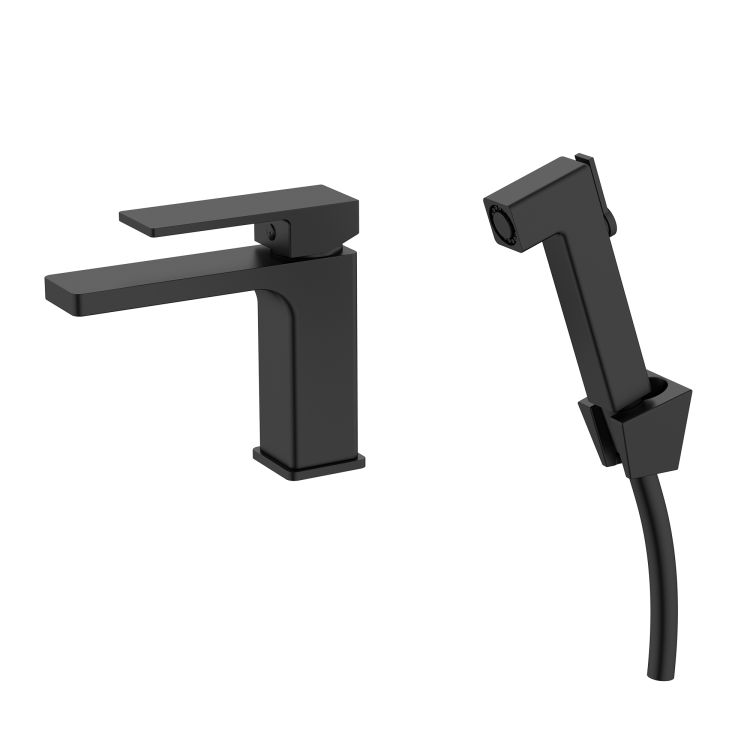 Змішувач для раковини Qtap Gemini (з гігієнічним душем) QTGEM272BLM45690 Black Matt - 1
