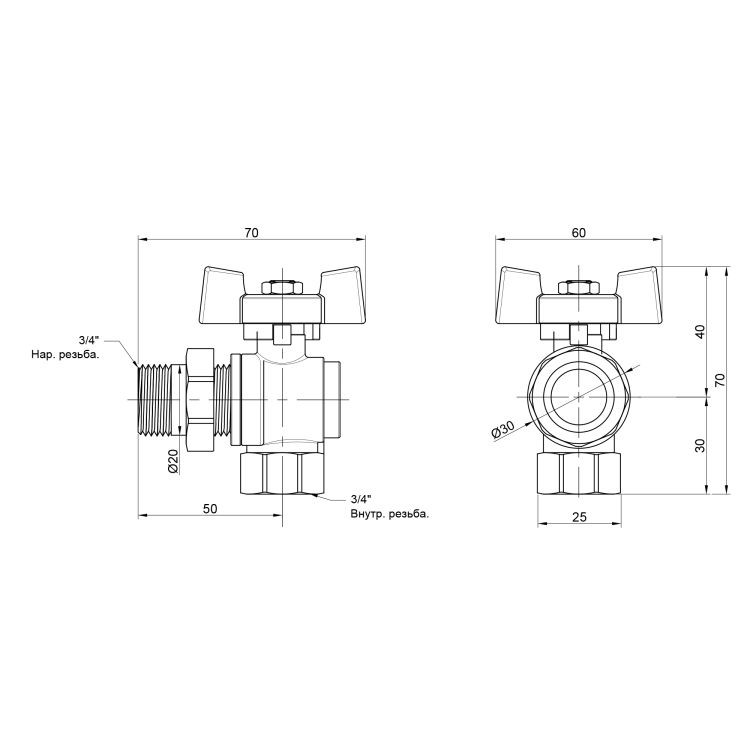 Кран з амер. кутовий 1/2 Sandi SD222NW15PN40 - 2