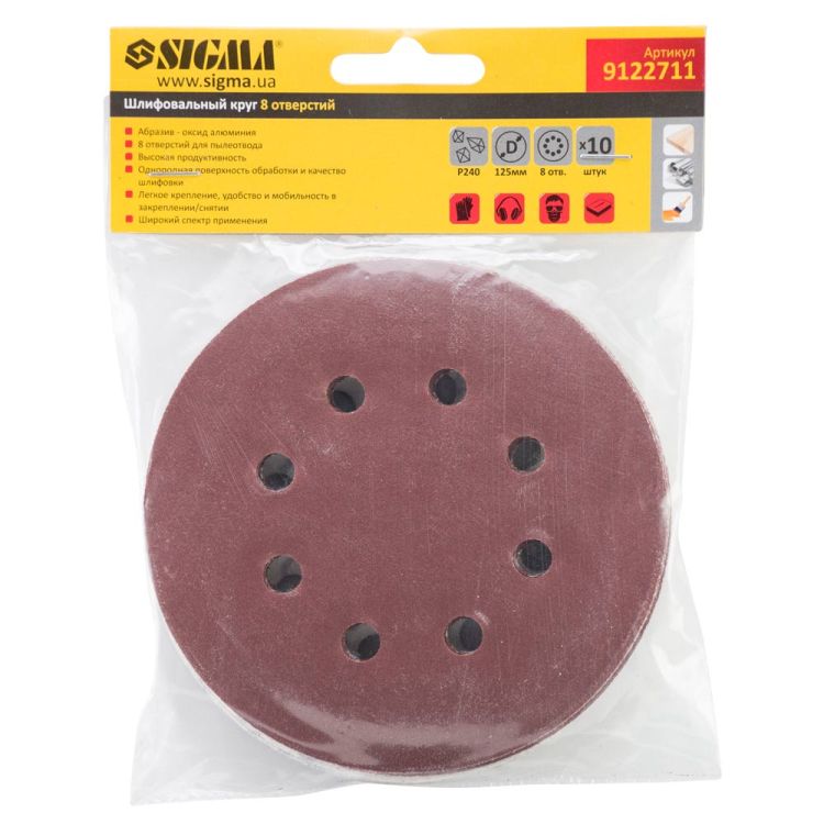 Шлифовальный круг 8 отверстий Ø125мм P240 (10шт) Sigma (9122711) - 5