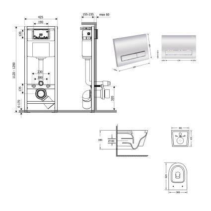 Готове рішення Qtap для ванної кімнати: підвісний унітаз Swan Ultra Quiet 520x360x320 + комплект інсталяції Nest 4 в 1 (лінійна клавіша Chrome) - 2