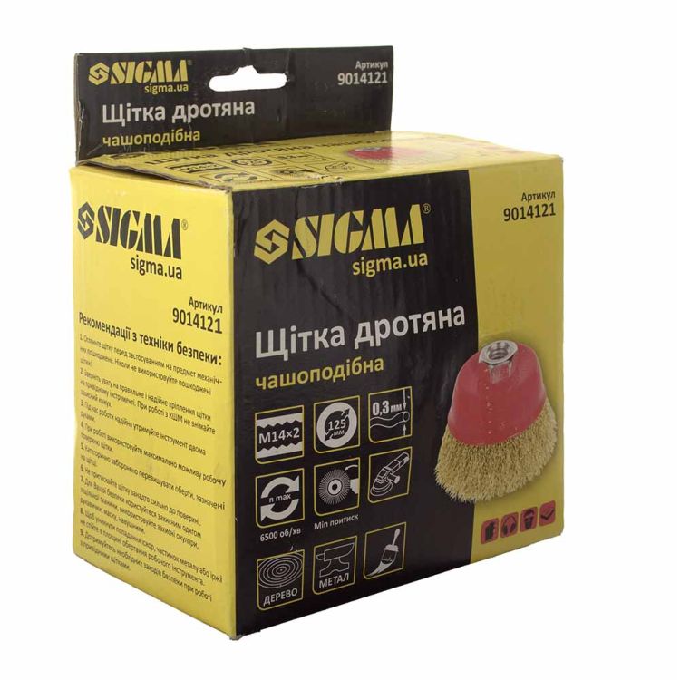 Щетка проволочная чашеобразная Ø125мм М14×2мм (латунированная) Sigma (9014121) - 6