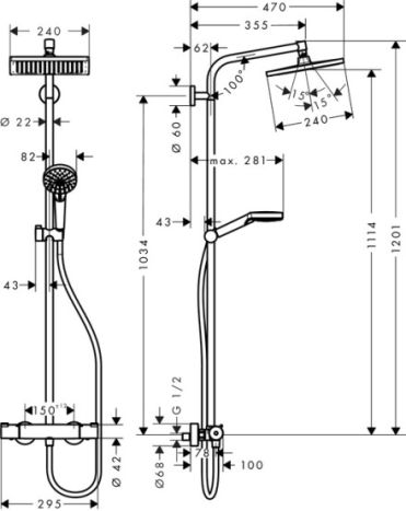 Crometta E 240 1jet Showerpipe Душевая система с термостатом, хром - 2