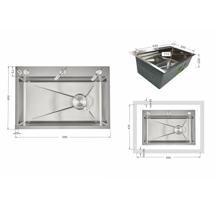 Мийка для кухні інтегрована Lidz Handmade H6845 Brushed Steel 3,0/1,0 мм LDH6845BRU49455 - 2