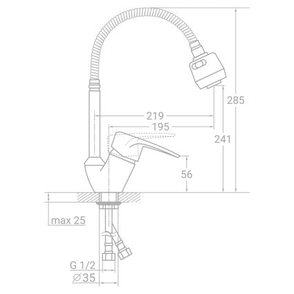 Смеситель SM Ø40 для кухни гусак гофрированный на гайке TAU (SM-4B644C) - 2