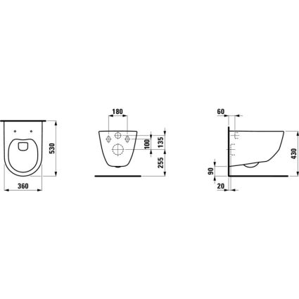 PRO чаша подвесного унитаза 36*53см, rimless, смыв вертикальный, с покрытием LCC - 2