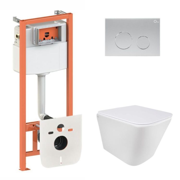 Комплект: Qtap Tern Ultra Quiet подвесной унитаз QT1733052EUQW + Nest комплект установки 4в1 (круглая клавиша Satin) QT0133M425 + QT0111M11111SAT - 1