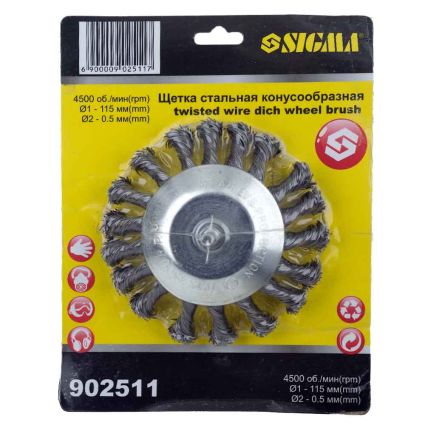 Щетка проволочная конусообразная Ø115мм хвостовик Ø6мм (стальная витая) Sigma (9025111) - 5
