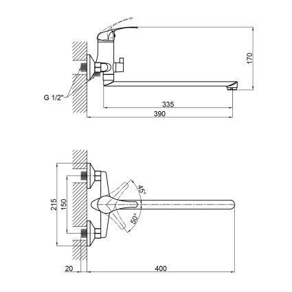 Смеситель 36W 005 для ванны длинный (k35) Brinex - 3