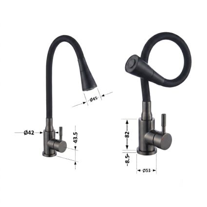 Змішувач для кухні Lidz Aria 015F31 (k35) з гнучким виливом LDARI015F31BGRP49566 Graphite/Black - 2