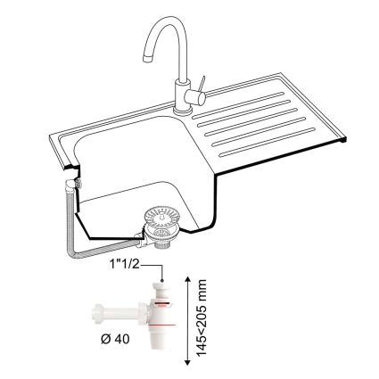 Сифон для кухонної мийки Neo Air 1½&amp;quot;×Ø40мм з відведенням WIRQUIN (9542330) - 2