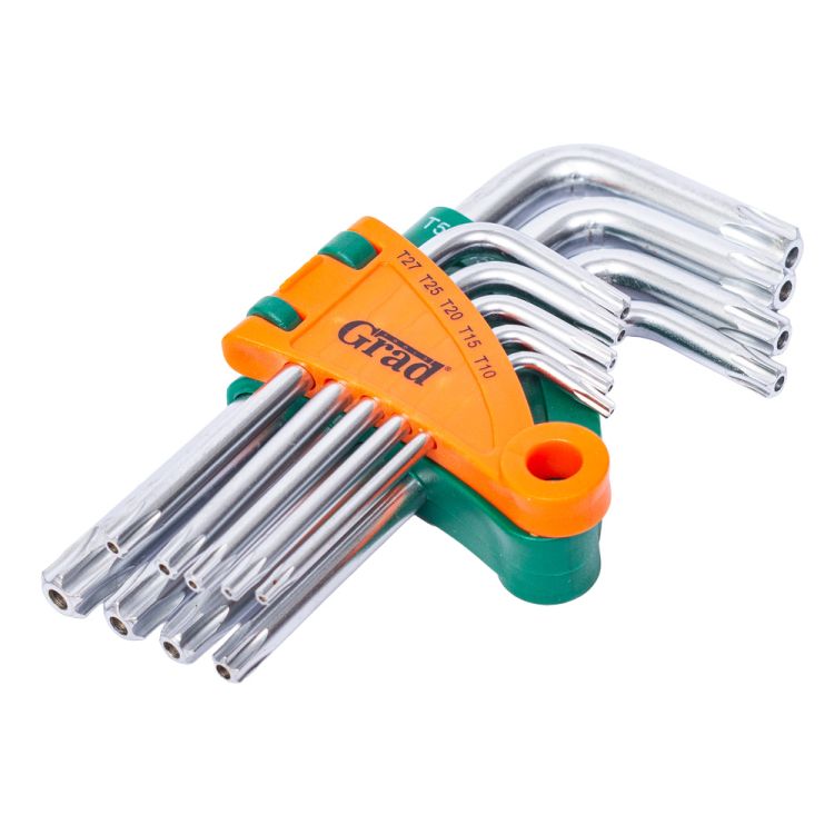 Ключі TORX 9шт T10-Т50мм CrV (короткі з отворами діаметром) Grad (4022275) - 7