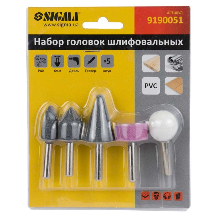 Набор головок шлифовальных 5шт хвостовик Ø6мм Sigma (9190051) - 2