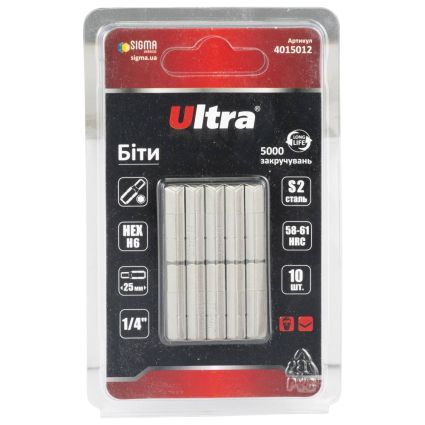 Біти HEX 6×25мм ¼ &amp;quot; 10шт S2 (блістер) ULTRA (4015012) - 1