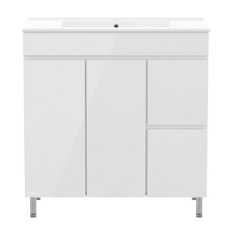 FLY комплект меблів 80см, білий: підлогова тумба, 2 шухляди, дверцята 1, кошик для білизни + умивальник накладний арт RZJ815 - 2