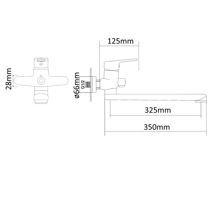 NARCIZ смеситель для ванны однорычажный, переключатель ванна/душ встроен в корпус, L-излив 325 мм, - 2