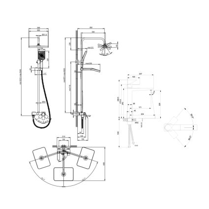 Акційний набір Lidz: Orion 001FH Змішувач латунний для умивальника високий + Orion 1030 Душова система універсальна на три споживачі (з виливом) - 2