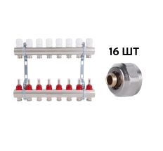 Комплект: Thermo Alliance Standart Колектор латунний з витратомірами 1&quot;х8 SD235W8 + SD Євроконус 3/4''х16×2 SD346