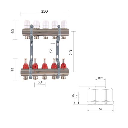 Комплект: Thermo Alliance Standart Колектор латунний з витратомірами 1&amp;quot;х5 SD235W5 + SD Євроконус 3/4''х16×2 SD346 - 2