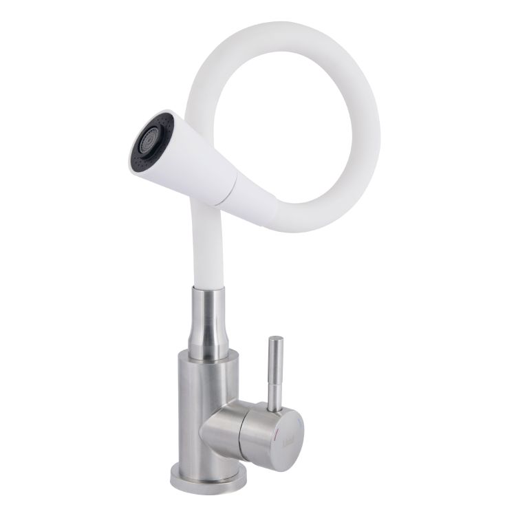 Змішувач для кухні Lidz Aria 015F31 з гнучким виливом (k35) LDARI015F31WNK36981 White/Nickel - 3