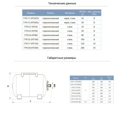 Гідроакумулятор 24л горизонтальний нерж 779111 Aquatica - 2