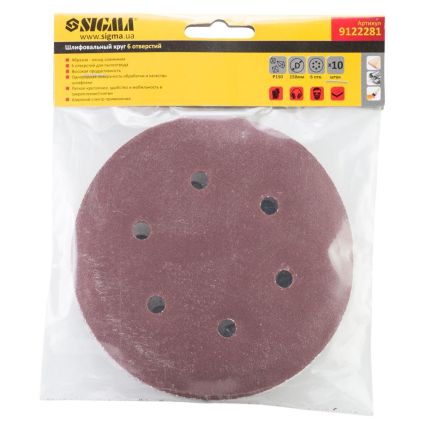 Шлифовальный круг 6 отверстий Ø150мм P150 (10шт) Sigma (9122281) - 5