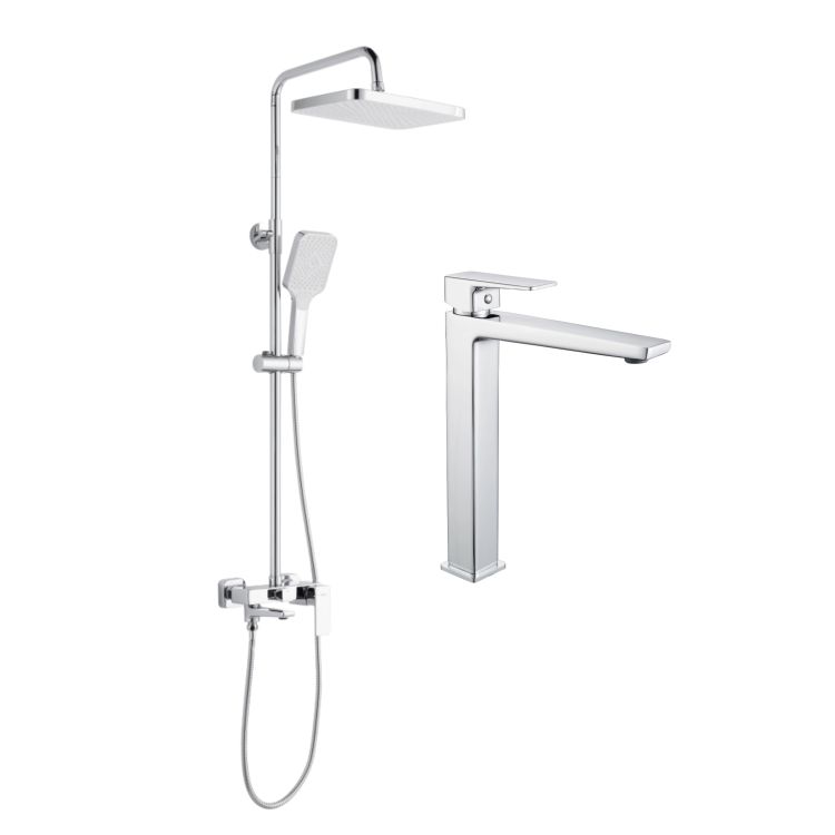 Акційний набір Lidz: Orion 001FH Змішувач латунний для умивальника високий + Orion 1030 Душова система універсальна на три споживачі (з виливом) - 1