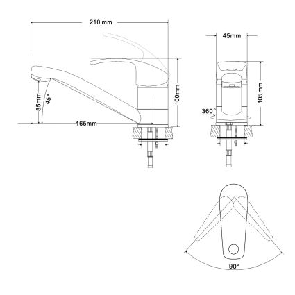 BARON змішувач для кухні одноважільний, вилив 160 мм, хром 40мм - 2