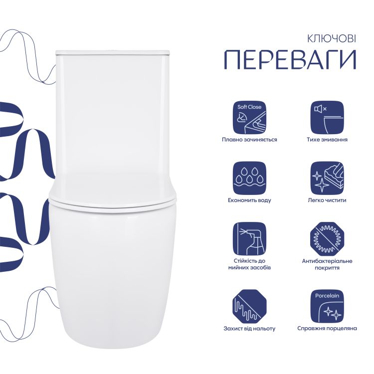 Унитаз-компакт Qtap Robin Ultra Quiet безободочный с сиденьем Soft-close QT13226089AW - 3