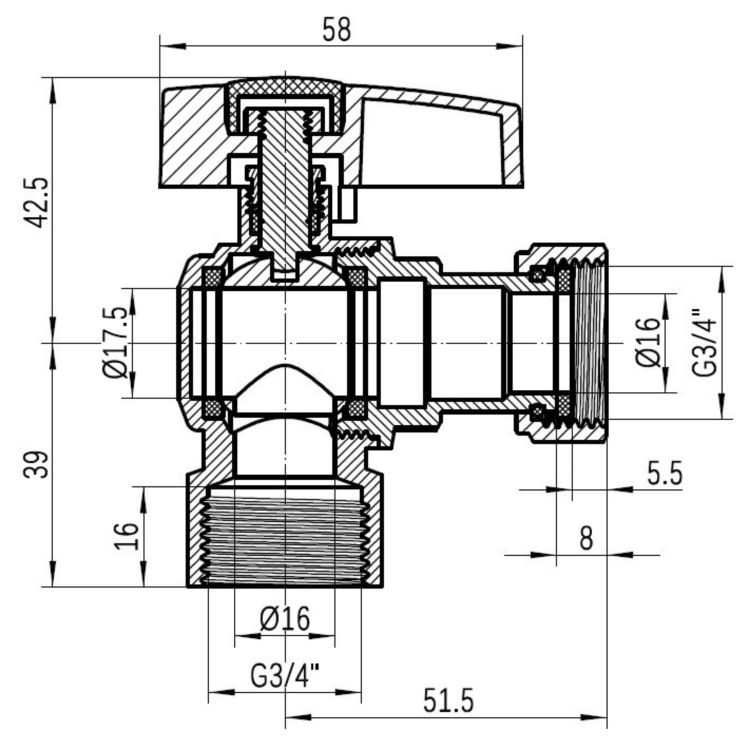 Кран кульовий кутовий 3/4&amp;quot;вв з накидною гайкою Standart TAS223W20 Thermo Alliance - 2