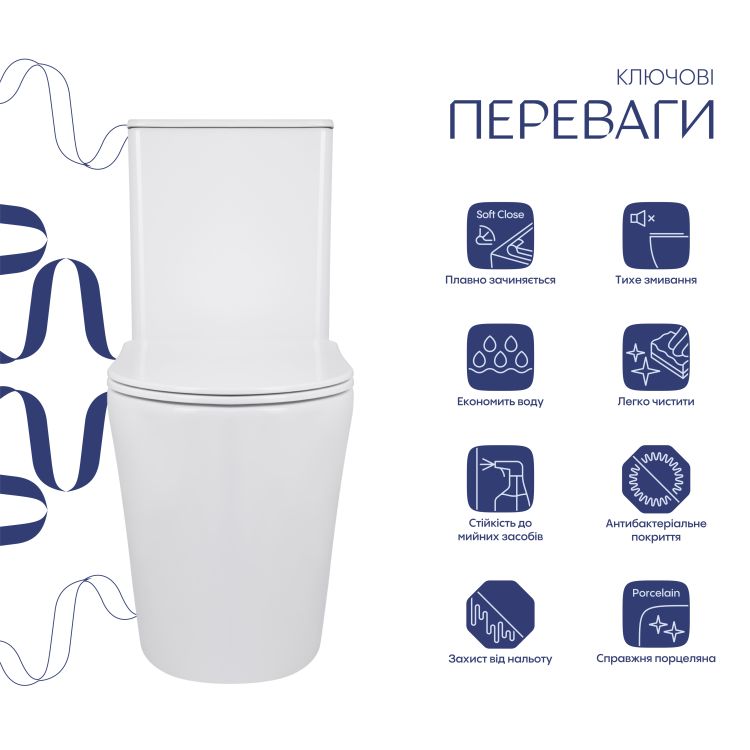 Унітаз-компакт Qtap Scorpio безободковий Ultra Quiet з сидінням Soft-close QT14226088AW - 3