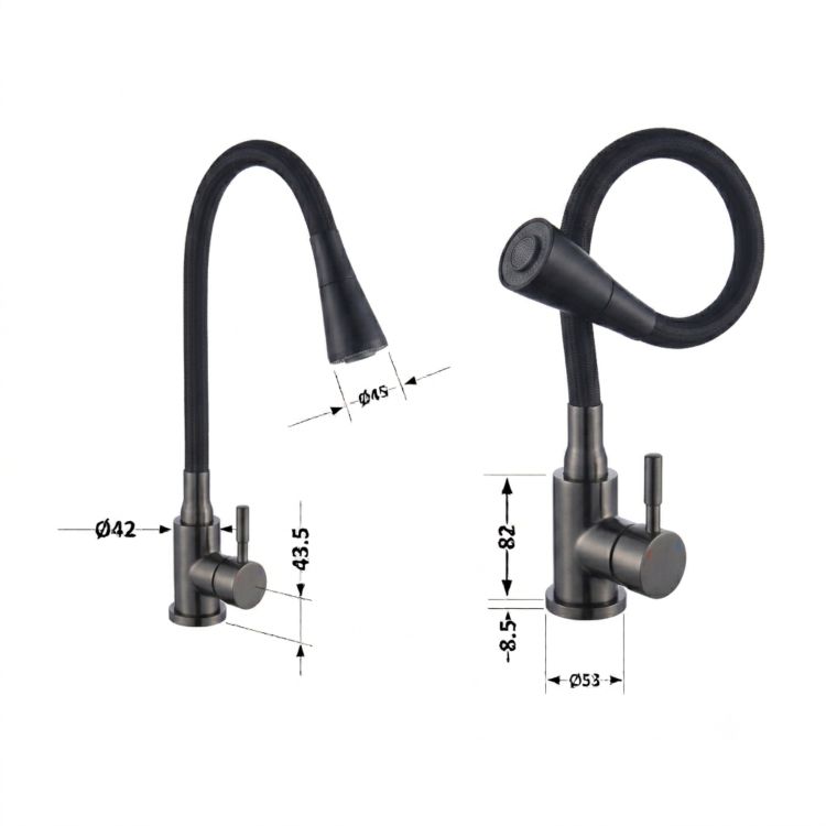 Змішувач для кухні Lidz Aria 015F31 (k35) з гнучким виливом LDARI015F31BGRP49566 Graphite/Black - 2