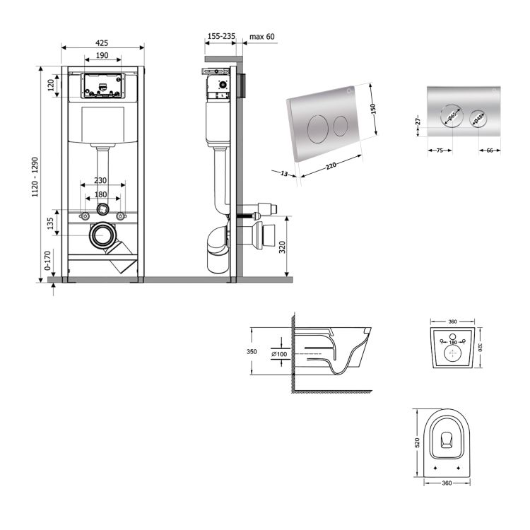 Готове рішення Qtap для ванної кімнати: підвісний унітаз Swan Ultra Quiet 520x360x320 + комплект інсталяції Nest 4 в 1 (кругла клавіша Chrome) - 2