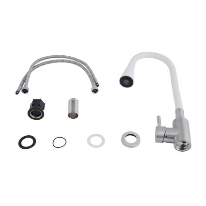 Змішувач для кухні Lidz Aria 015F31 з гнучким виливом (k35) LDARI015F31WNK36981 White/Nickel - 4