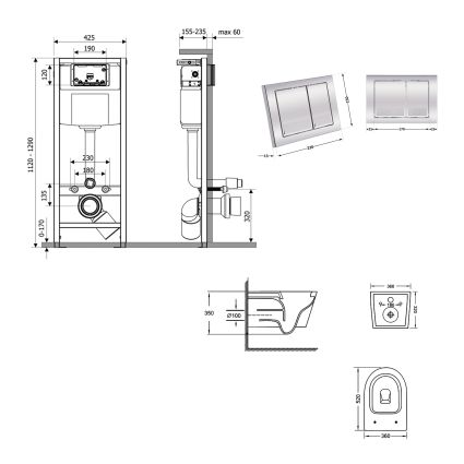 Готове рішення Qtap для ванної кімнати: підвісний унітаз Jay Ultra Quiet 520x360x320 + комплект інсталяції Nest 4 в 1 (квадратна клавіша Chrome) - 2