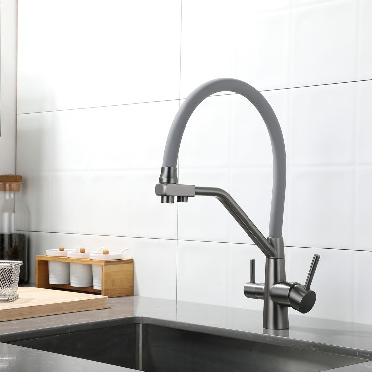 Змішувач для кухні Lidz Aria 020F3 (k35) з гнучким виливом з підключенням для питної води LDARI020F3GGRP49569 Graphite/Grey - 7