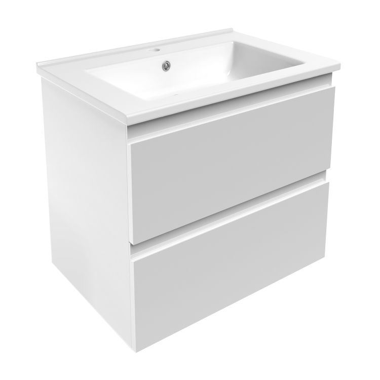 LEON комплект мебели 65см белый: тумба подвесная, 2 ящика + умывальник накладной - 1