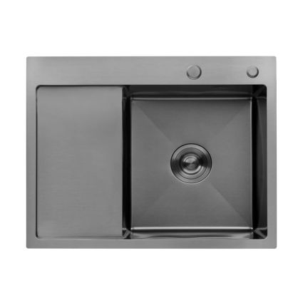 Мойка для кухни с крылом интегрированная правая Lidz Handmade H6350BR (LDH6350BRPVD45590) Brushed Black PVD 3,0/1,0 мм - 1