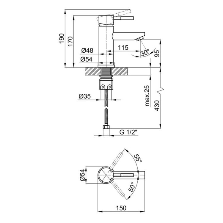 Змішувач для умивальника Lidz (NKS) 12 32 001F (ARIA 001F) - 2