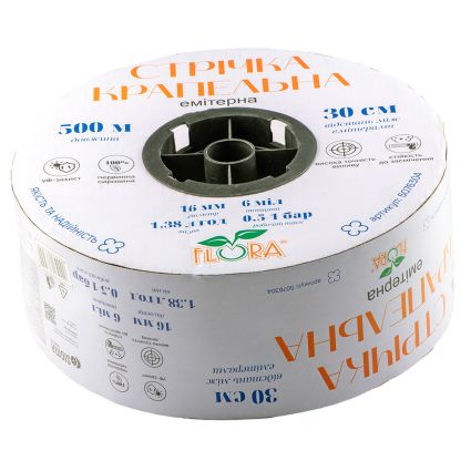 Стрічка крапельна з плоским емітером Ø16мм 30см 6мил 1.38л 500м FLORA (5076304) - 2