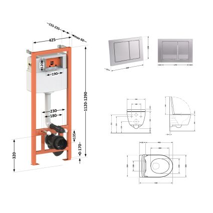 Комплект: Qtap Scorpio Ultra Quiet унітаз підвісний QT1433053EUQW + Nest комплект інсталяції 4в1 (квадратна клавіша Satin) QT0133M425 + M06029SAT - 2